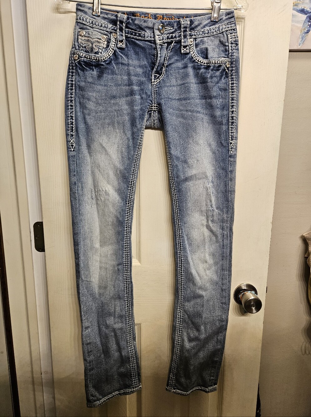 Rock Revival lily Straight stretch jeans Distressed womens Size 26